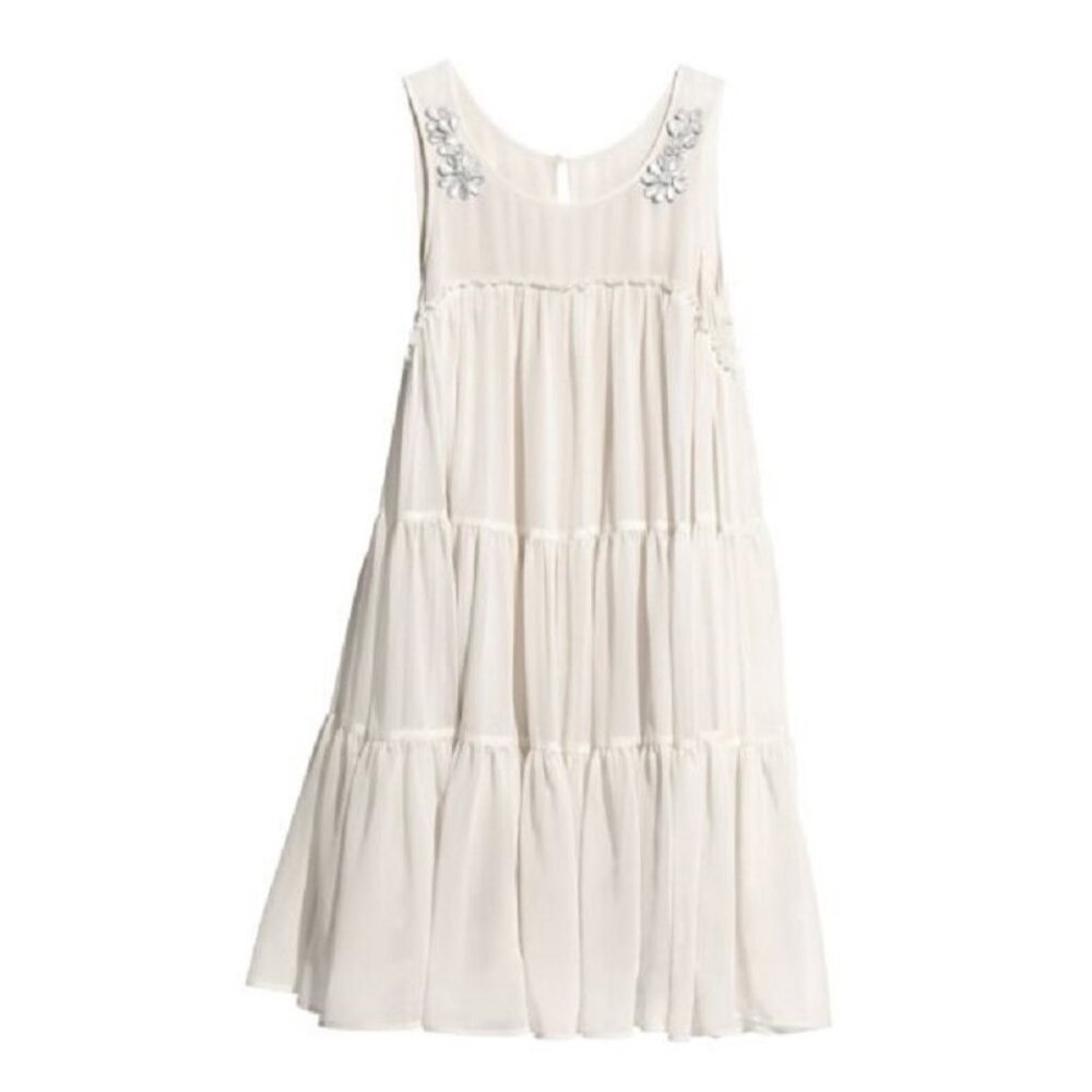 H&M Conscious Collection Dress Embellished Gem Tiered Swing Tent Flowy Ruffled